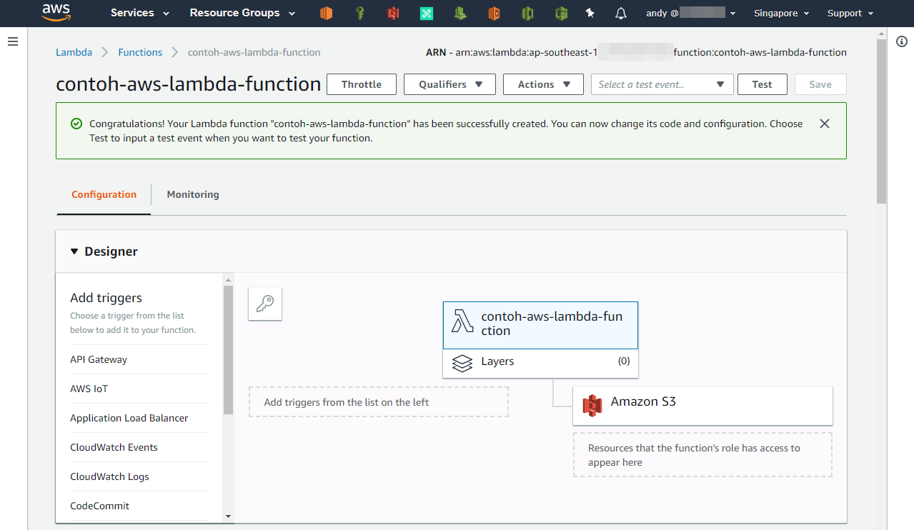 AWS Lambda Function yang dibuat