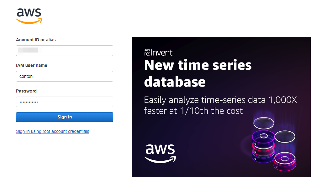 Halaman login AWS Console